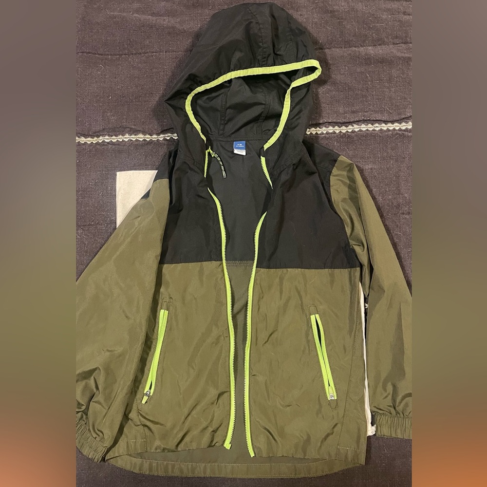 Old Navy Black Jacket with Bright Green Zippers